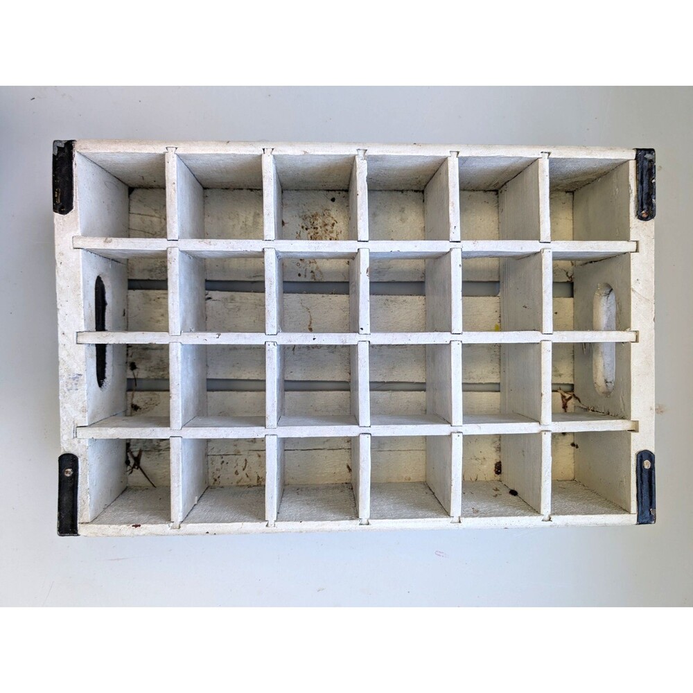 Vintage Coca Cola Wood Soda Bottle Crate 24 Slot Repainted White Rustic Cubby